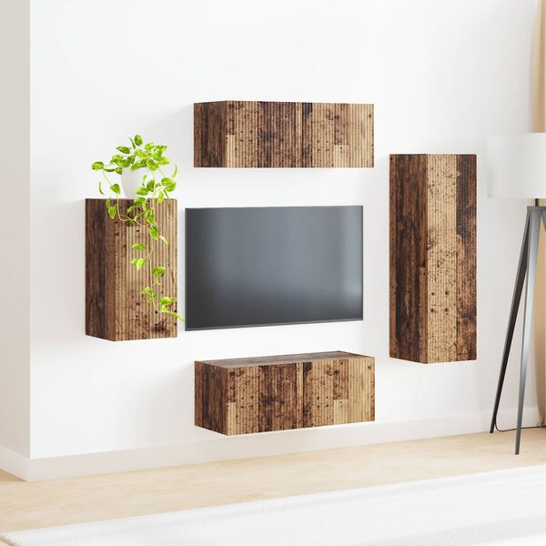 vidaXL Conjunto de mueble de TV Montaje en la pared 4 pcs Madera vieja