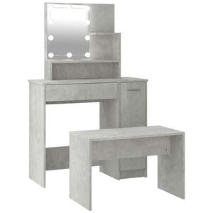 vidaXL Juego de tocador con LED madera contrachapada gris hormig&oacute;n