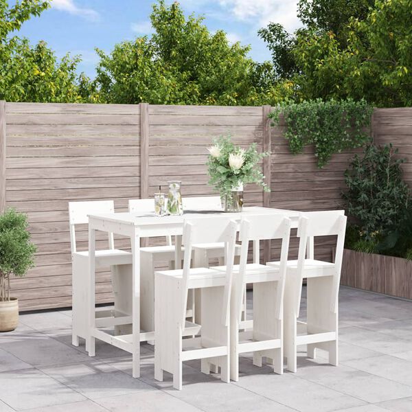vidaXL Set de mesa y taburetes altos jard&iacute;n 7 pzas madera pino blanco