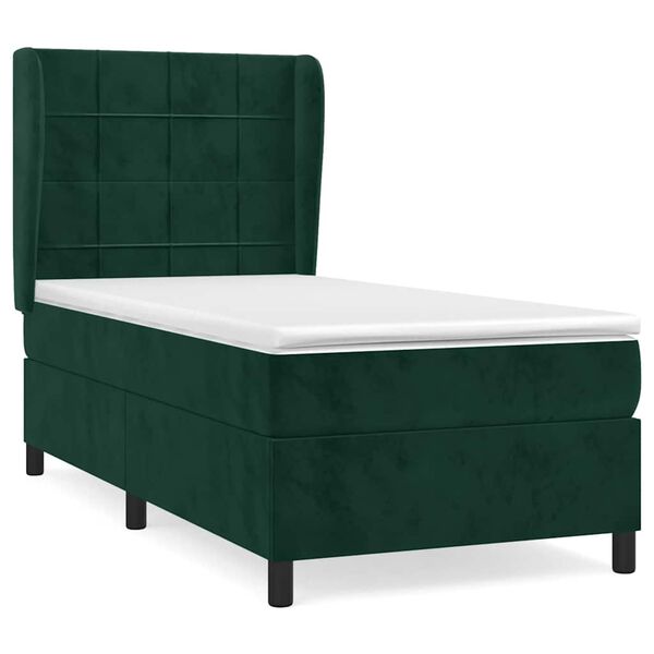 vidaXL Cama box spring con colch&oacute;n terciopelo verde oscuro 80x200 cm