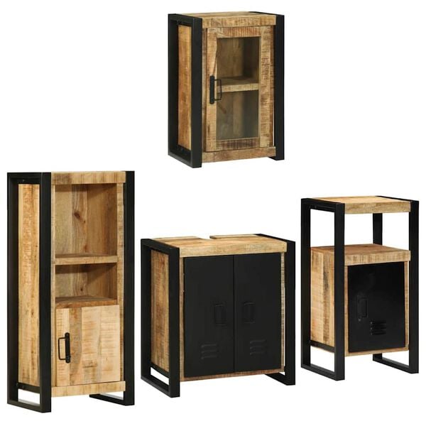 vidaXL Juego de muebles de ba&ntilde;o 4 pcs Marr&oacute;n Madera de mango s&oacute;lido