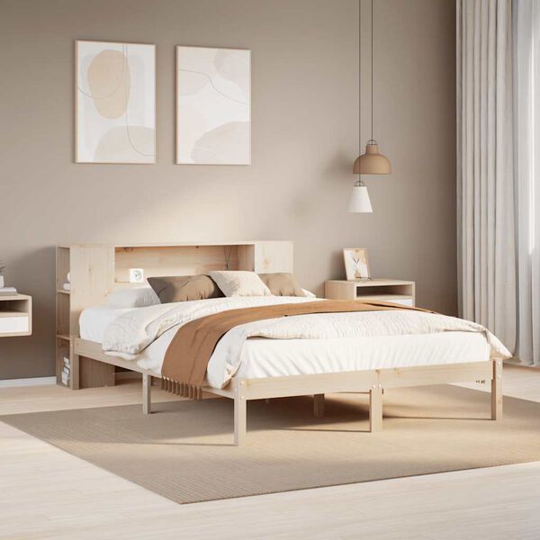 vidaXL Cama con estanter&iacute;a sin colch&oacute;n madera maciza de pino 120x200cm