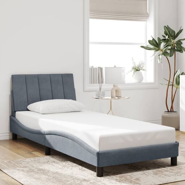 vidaXL Estructura de cama sin colchón Hanko terciopelo gris oscuro 90x190 cm
