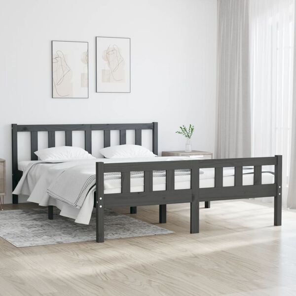 vidaXL Estructura de cama sin colch&oacute;n madera maciza gris 140x190 cm