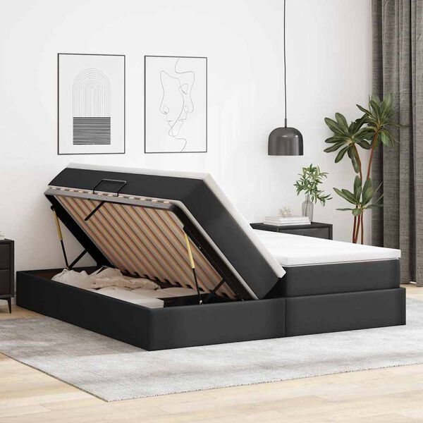 vidaXL Cama con almacenamiento y colch&oacute;n Negro 200 x 200 cm