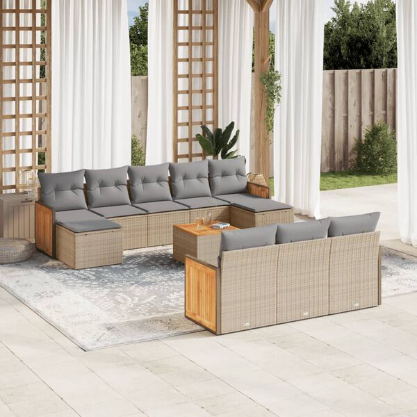vidaXL Set de sof&aacute;s de jard&iacute;n 11pzas con cojines rat&aacute;n sint&eacute;tico beige