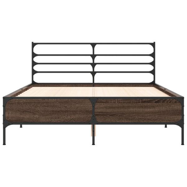 vidaXL Estructura cama madera ingenier&iacute;a metal marr&oacute;n roble 135x190 cm