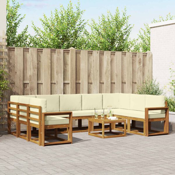 vidaXL Conjunto de sof&aacute;s de exterior con coj&iacute;n 10 pcs Natural y Crema