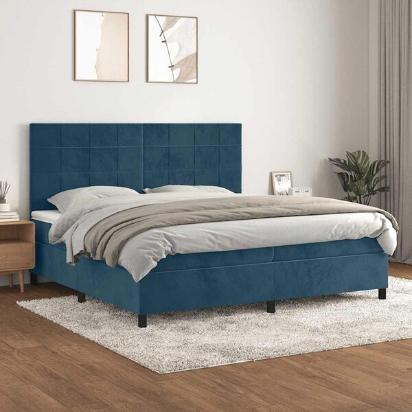 vidaXL Cama box spring con colch&oacute;n terciopelo azul oscuro 200x200 cm