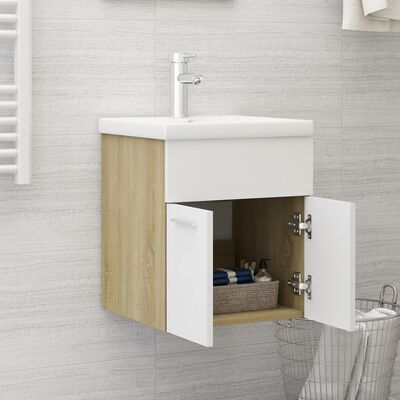 vidaXL Armario para lavabo contrachapada blanco roble 41x38,5x46 cm
