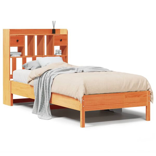 vidaXL Cama con estanter&iacute;a sin colch&oacute;n madera maciza marr&oacute;n 75x190 cm
