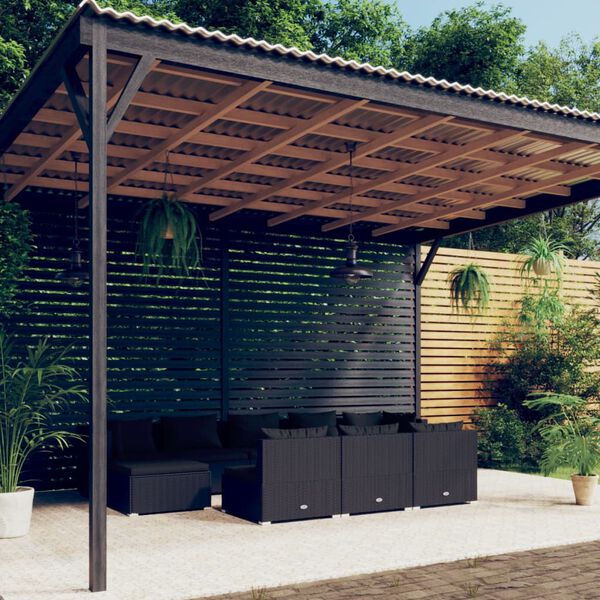 vidaXL Set de muebles de jard&iacute;n 10 pzas cojines rat&aacute;n sint&eacute;tico negro