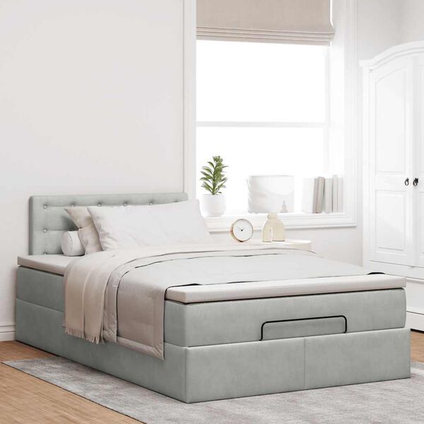 vidaXL Cama otomana con colch&oacute;n y LED terciopelo gris claro 120x190 cm