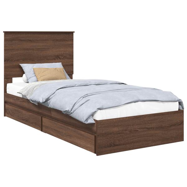 vidaXL Cama con almacenamiento con cabecera Roble Marr&oacute;n 75 x 190 cm
