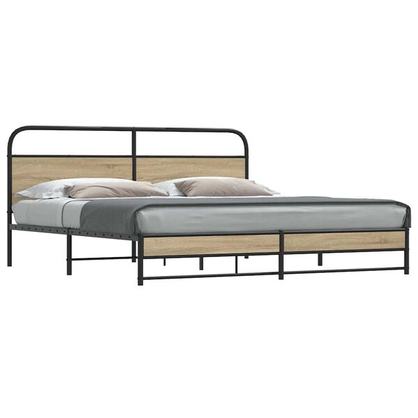 vidaXL Estructura de cama sin colch&oacute;n metal roble ahumado 183x213 cm