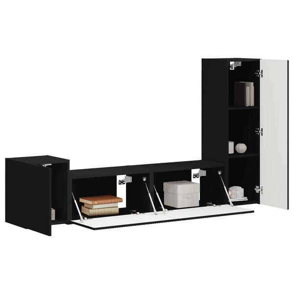 vidaXL Conjunto de mueble de TV 4 pcs Negro Madera de ingenier&iacute;a