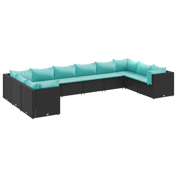vidaXL Set de muebles de jard&iacute;n 10 pzas cojines rat&aacute;n sint&eacute;tico negro