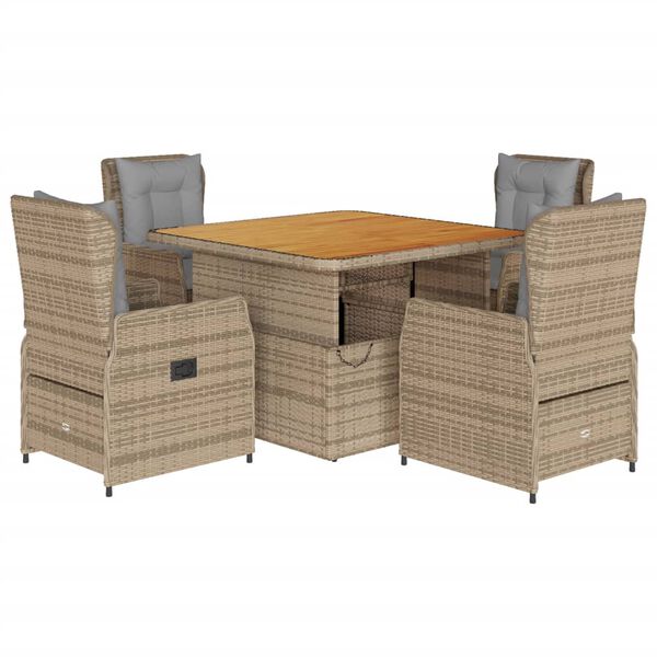 vidaXL Set comedor de jard&iacute;n 5 pzas con cojines rat&aacute;n sint&eacute;tico beige