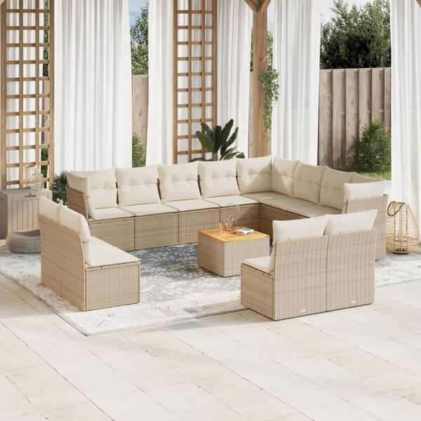 vidaXL Set sof&aacute;s de jard&iacute;n con cojines 13 pzas rat&aacute;n sint&eacute;tico beige
