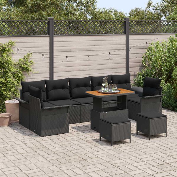 vidaXL Conjunto de sofá de jardín 10 pcs Negro ratán sintético