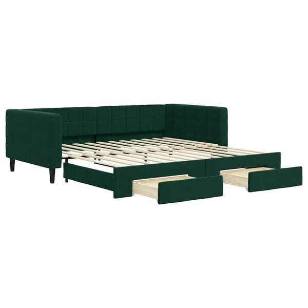 vidaXL Sof&aacute; cama nido con cajones terciopelo verde oscuro 100x200 cm