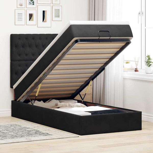 vidaXL Estructura cama otomana colchones terciopelo negro 90x200 cm