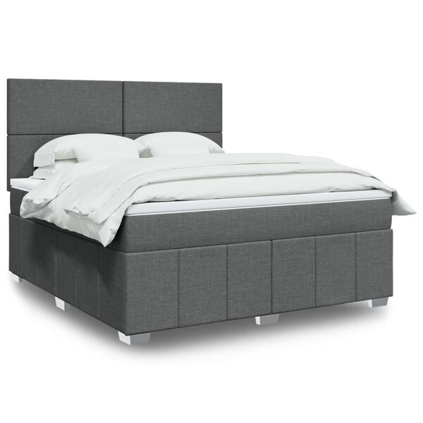 vidaXL Cama box spring con colch&oacute;n tela gris oscuro 180x200 cm
