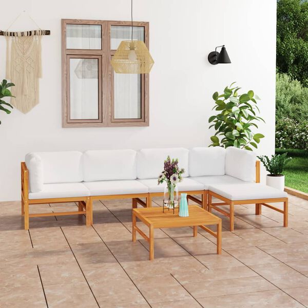 vidaXL Set de muebles de jard&iacute;n 6 pzas madera de teca y cojines crema