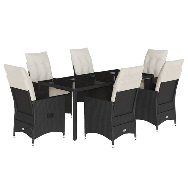 vidaXL Set de comedor de jard&iacute;n 7 pzas y cojines rat&aacute;n sint&eacute;tico negro