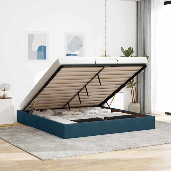 vidaXL Estructura de cama otomana sin colch&oacute;n azul oscuro 200x200 cm