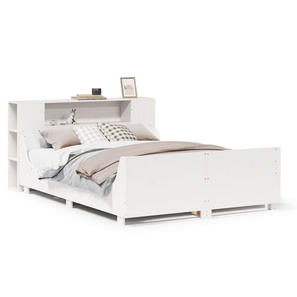 vidaXL Estructura de cama sin colch&oacute;n madera de pino blanco 135x190 cm