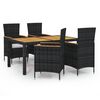vidaXL Juego de comedor de jard&iacute;n 5 piezas con cojines rat&aacute;n PE negro