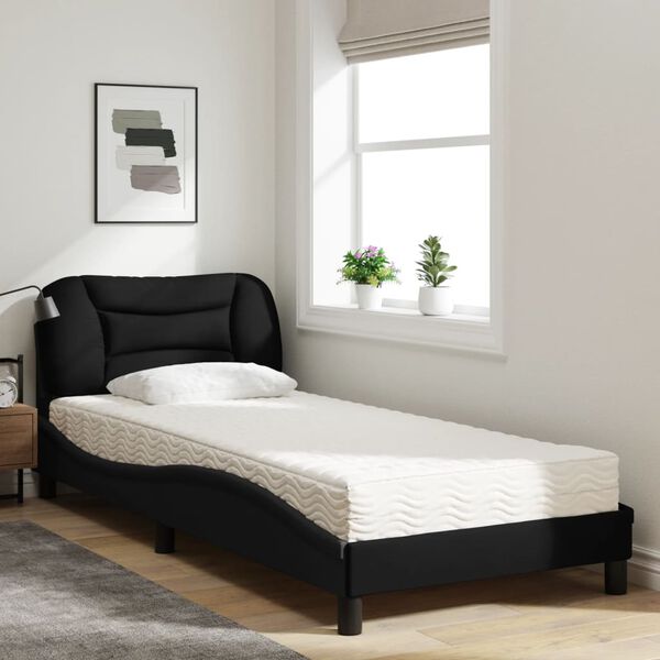 vidaXL Cama con colch&oacute;n Hvar tela negro 90x190 cm