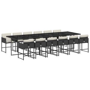 vidaXL Set comedor de jard&iacute;n con cojines 13 pzas rat&aacute;n sint&eacute;tico negro