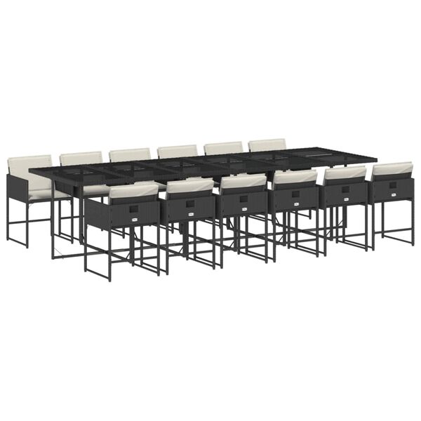 vidaXL Set comedor de jard&iacute;n con cojines 13 pzas rat&aacute;n sint&eacute;tico negro