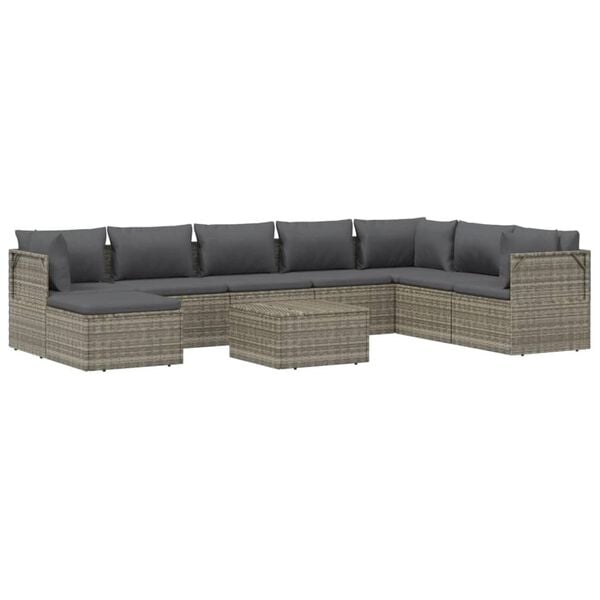 vidaXL Set de muebles de jardín 9 pzas y cojines ratán sintético gris