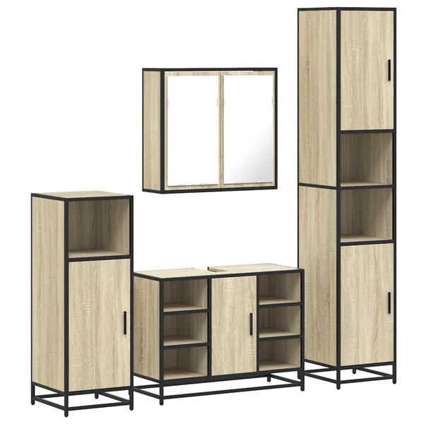 vidaXL Juego de muebles de baño 4 pzas contrachapada roble sonoma