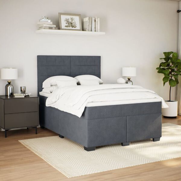 vidaXL Cama box spring con colch&oacute;n terciopelo gris oscuro 140x190 cm
