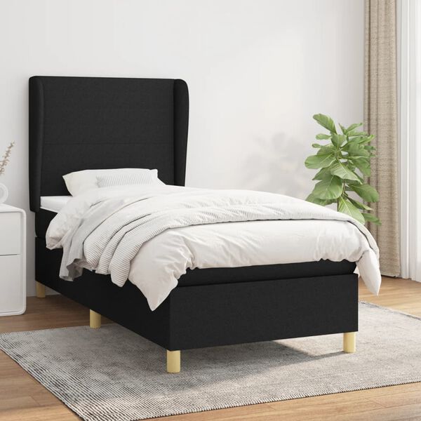vidaXL Cama box spring con colch&oacute;n tela negro 100x200 cm