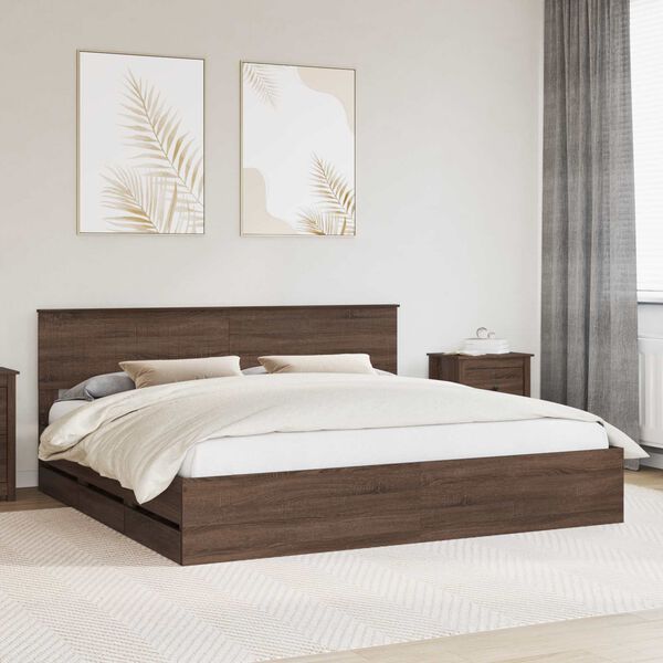 vidaXL Estructura de cama Roble Marr&oacute;n 200 x 200 cm Madera Ingenieril