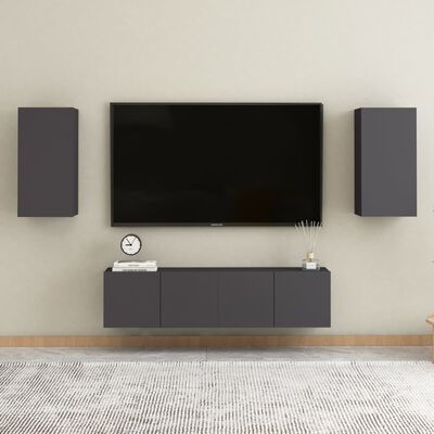 vidaXL Juego de mueble para TV de 4 piezas madera de ingeniería gris