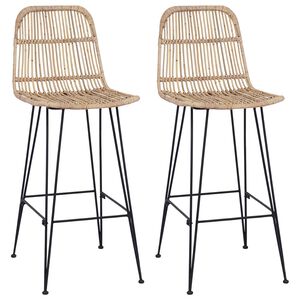 vidaXL Taburete de bar 2 uds. Natural 44 x 55 x 109 cm Rat&aacute;n y acero
