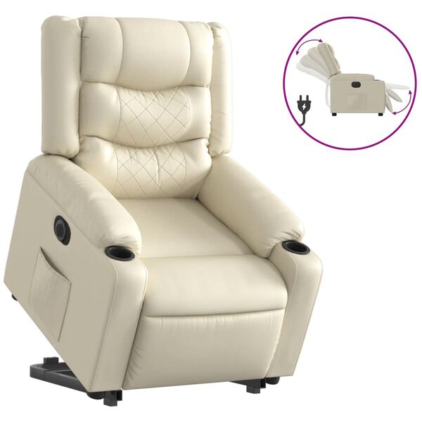 vidaXL Sill&oacute;n reclinable elevable el&eacute;ctrico de cuero sint&eacute;tico crema