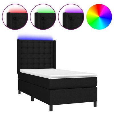 vidaXL Cama box spring colchón y luces LED tela negro 90x200 cm