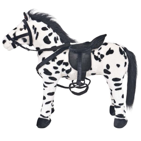vidaXL Caballo de peluche de pie negro y blanco XXL
