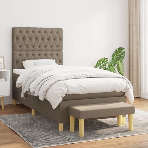 vidaXL Cama box spring con colch&oacute;n tela gris taupe 90x190 cm