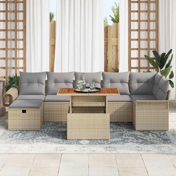 vidaXL Conjunto de sof&aacute; de jard&iacute;n 8 pcs Beige rat&aacute;n sint&eacute;tico