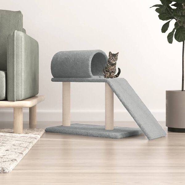 vidaXL Rascador para gatos con túnel y escalera gris claro 55,5 cm