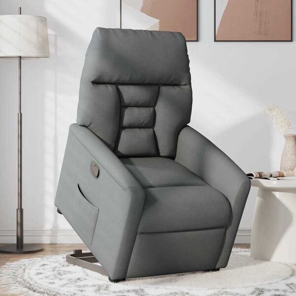 vidaXL Sill&oacute;n reclinable elevable de tela gris oscuro