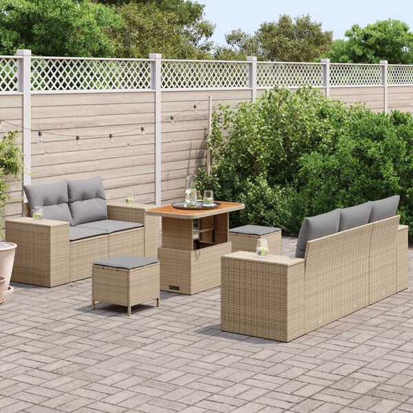 vidaXL Conjunto de sof&aacute; de jard&iacute;n con coj&iacute;n 8 pcs Beige y Gris Claro
